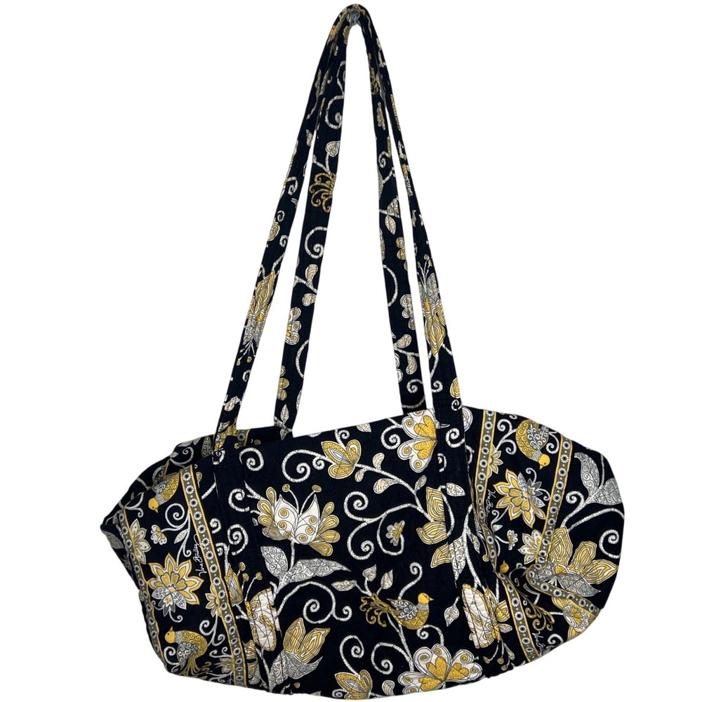 Vera Bradley Black Yellow Floral Bird Satchel Shoulder‎ Bag Tote Purse
